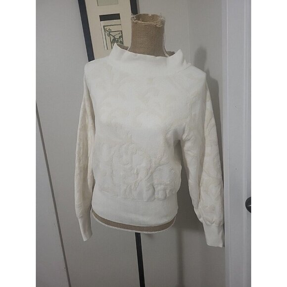 Anthropologie Nina Velvet Soft Sweater Ivory Paisley Women's Size XS - Picture 2 of 16